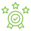 Green badge with checkmark and three stars, symbolizing quality and approval.