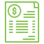 Green document with dollar sign, representing a bill or invoice.