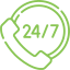 Green outline of a phone inside a circle with