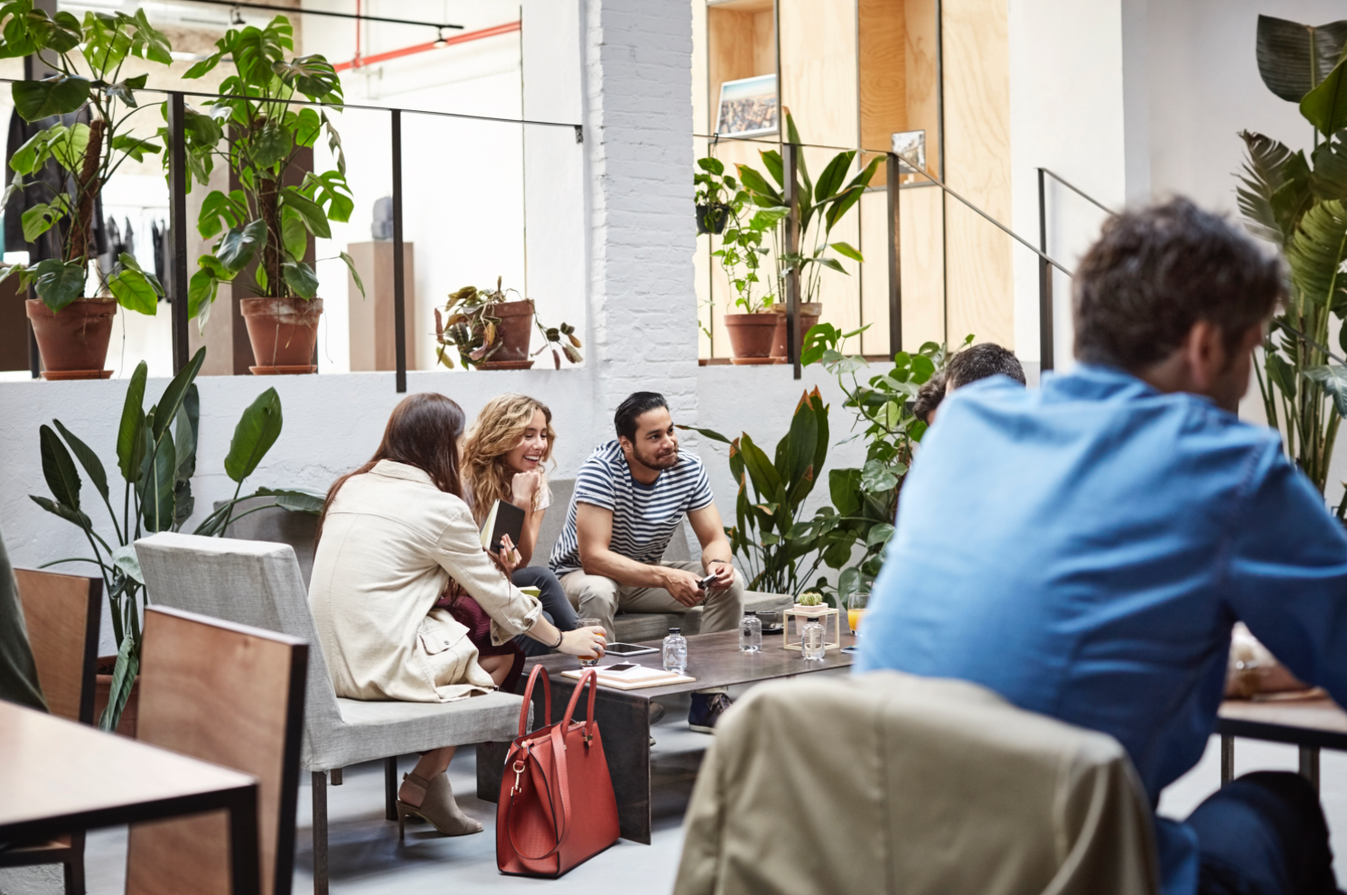 a group of people talking