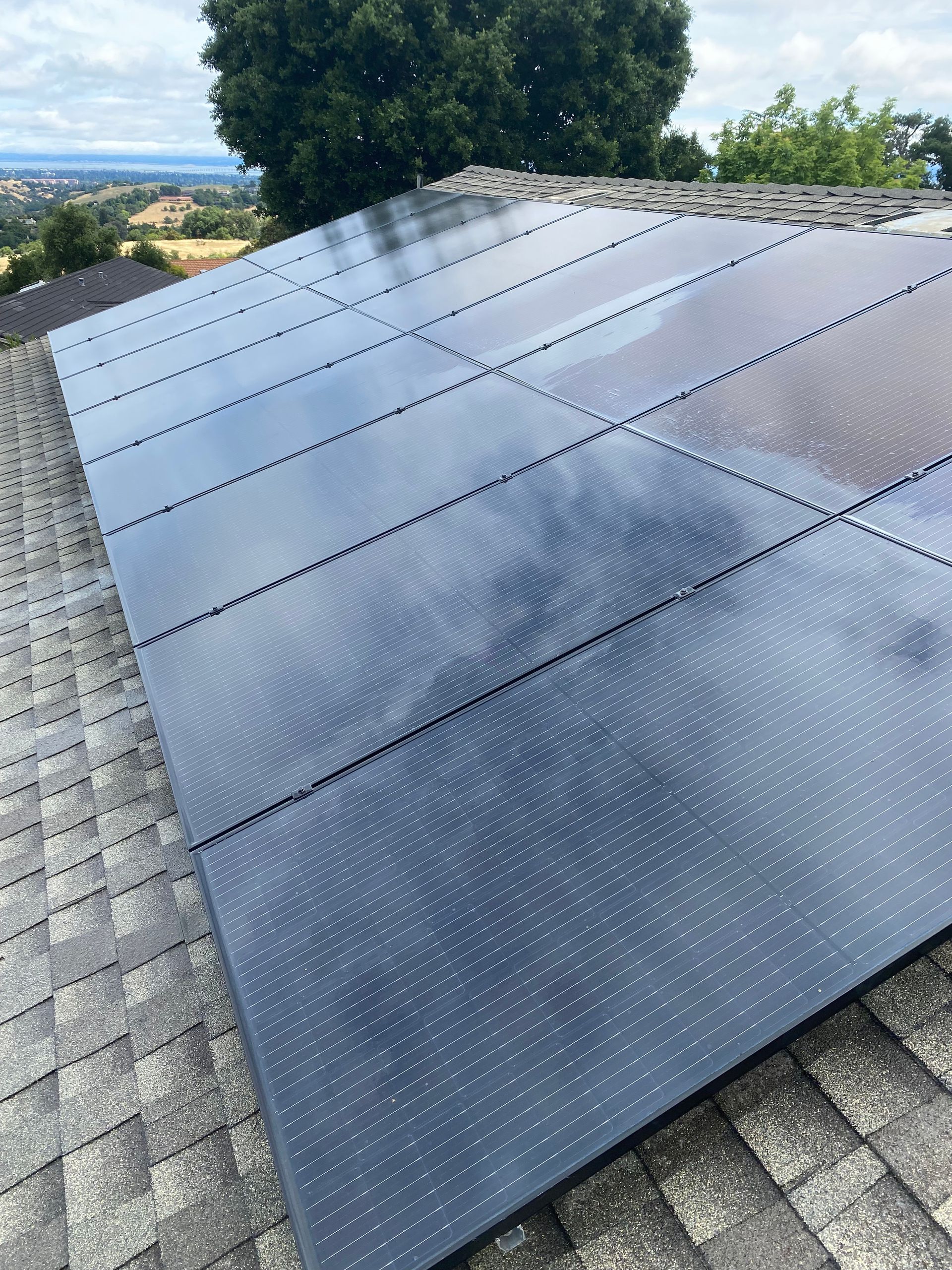 A bay area roof clean lot of solar panels on it