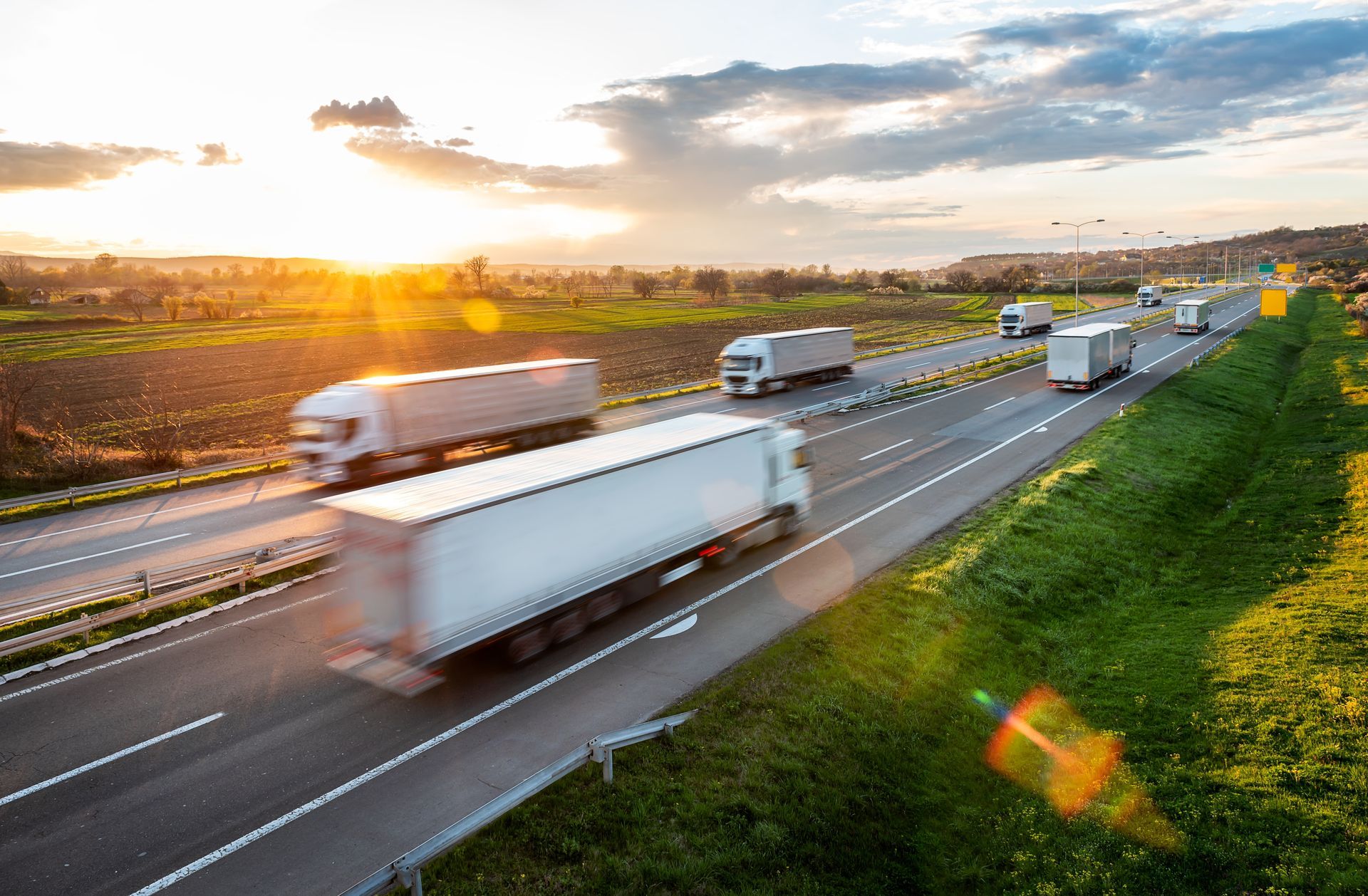 A row of semi trucks