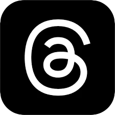 Black Threads app logo with white spiral “@”-like symbol on a rounded square icon