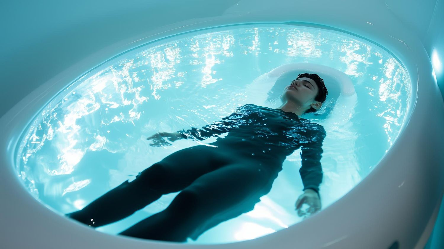 A man is floating in a circle of water.