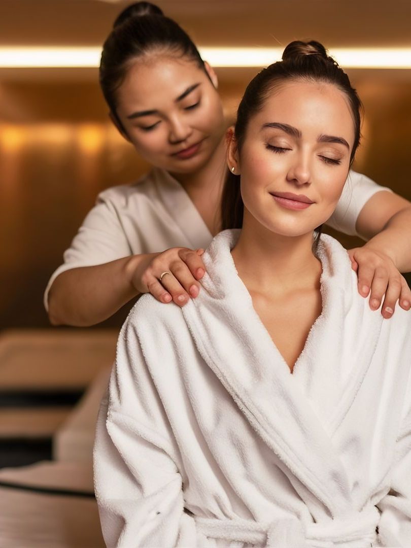 A woman is getting a massage at a spa.