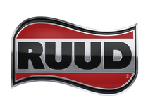 Full Time Heating & Cooling | A red and black logo for ruud on a white background