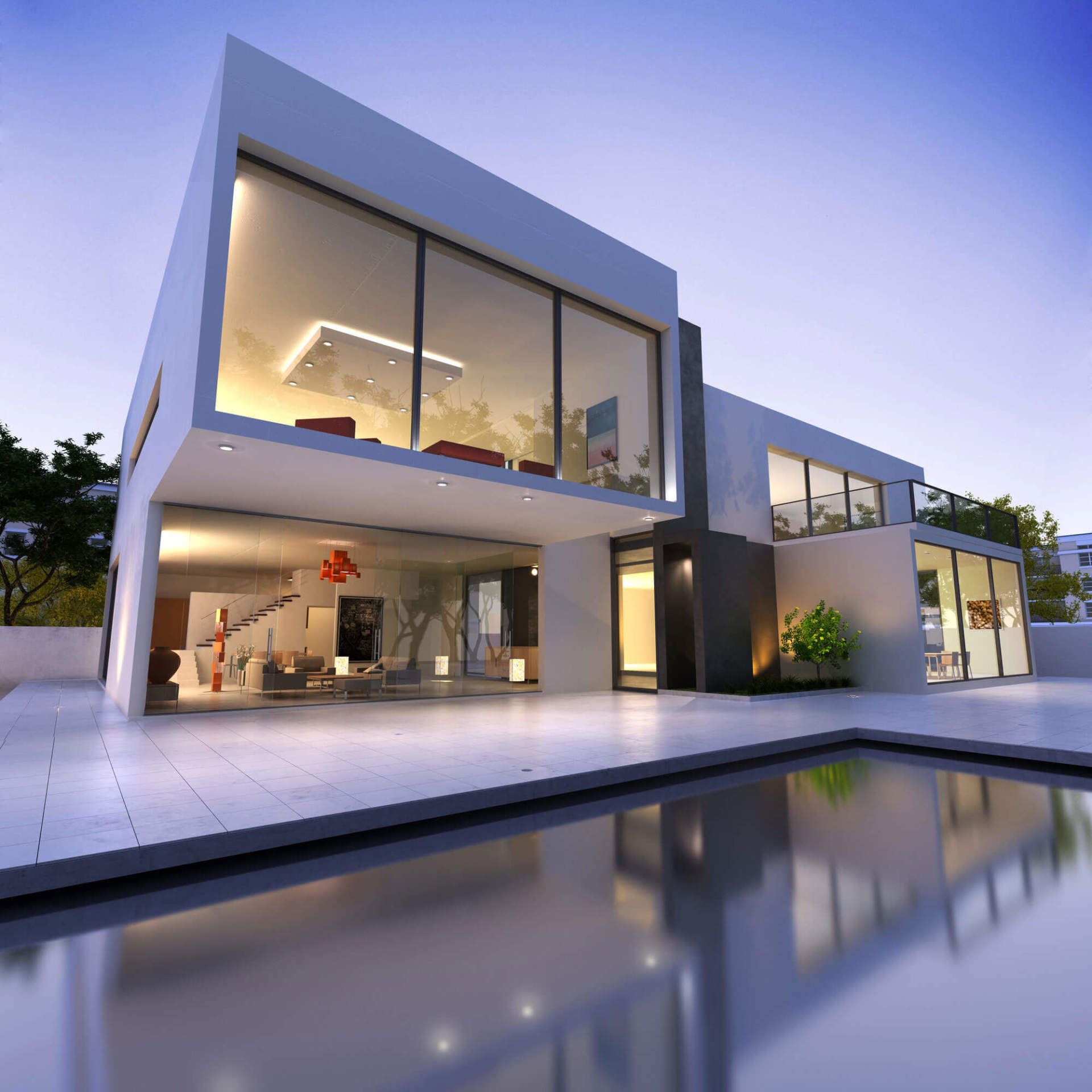 A white modular house with a modern design