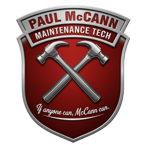 Shield logo: Paul McCann Maintenance Tech with crossed hammers, red background, and tagline.