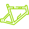 A green outline of a bicycle frame on a white background.