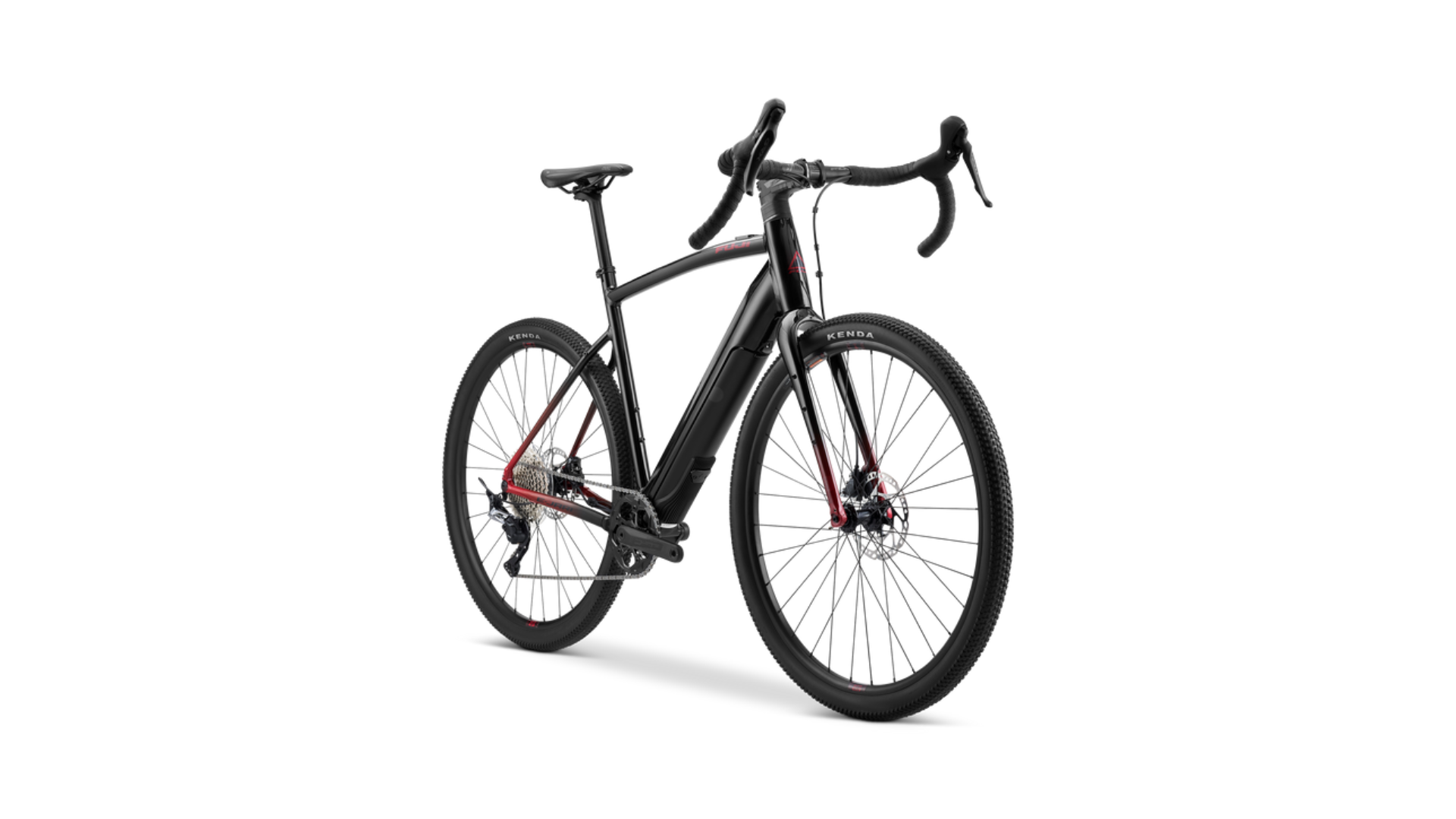 A black and red bicycle on a white background.