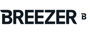 A black and white logo for breezer b on a white background.