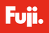The word fuji is written in white on a red background.