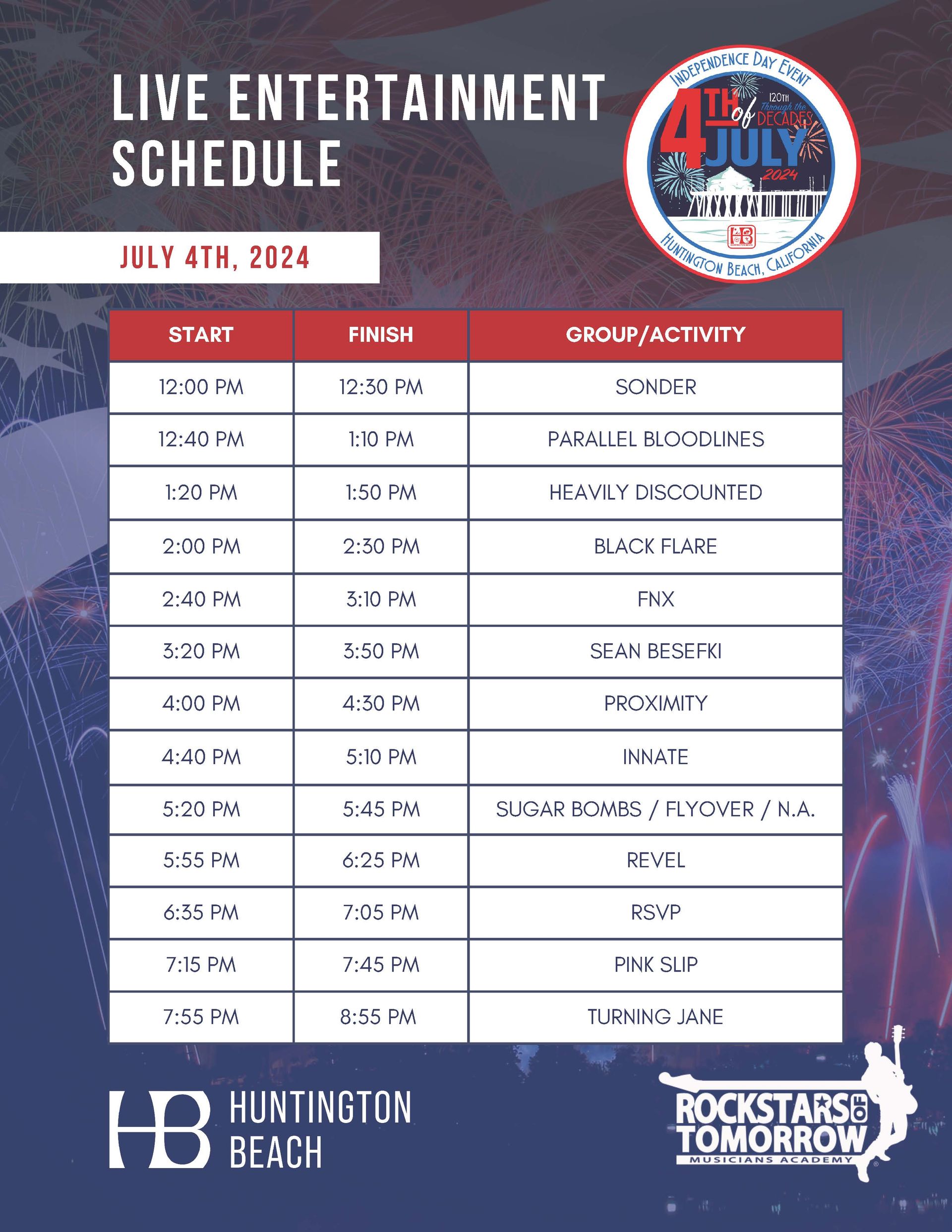 4th of July Entertainment Schedule