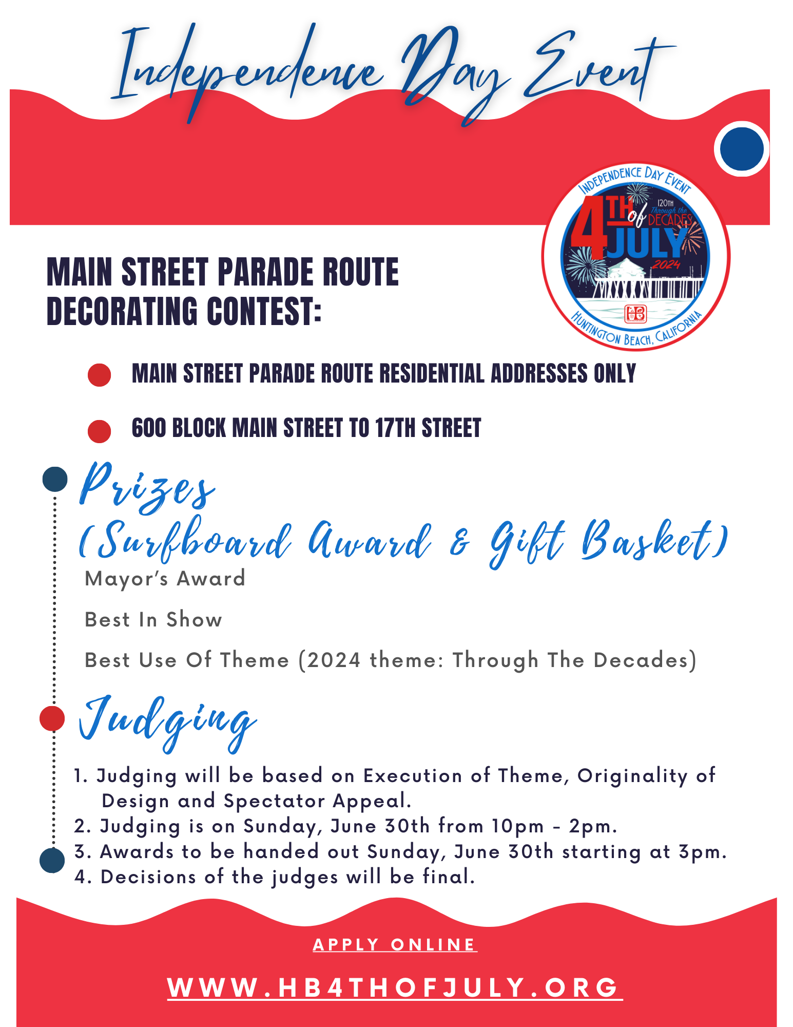 Huntington Beach Independence Day Event Main Street Route Decorating Contest