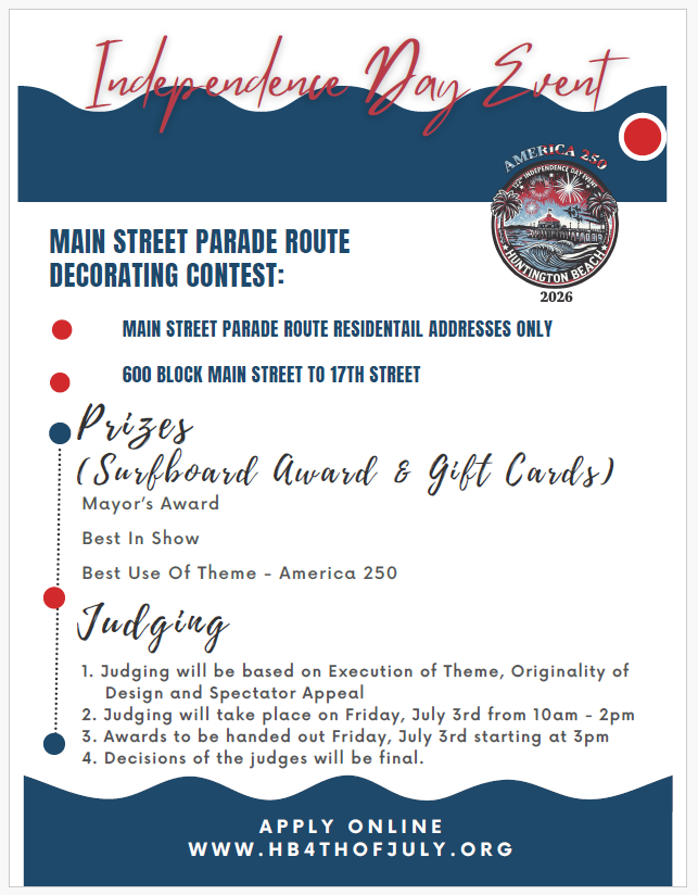 Main Street Home Decorating Contest Flyer for a Main Street parade route decorating contest. Includes judging details, prizes, and online application information.
