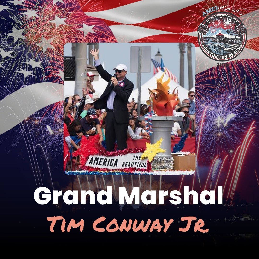 Tim Conway Jr. as Grand Marshal over patriotic fireworks and a crowd scene