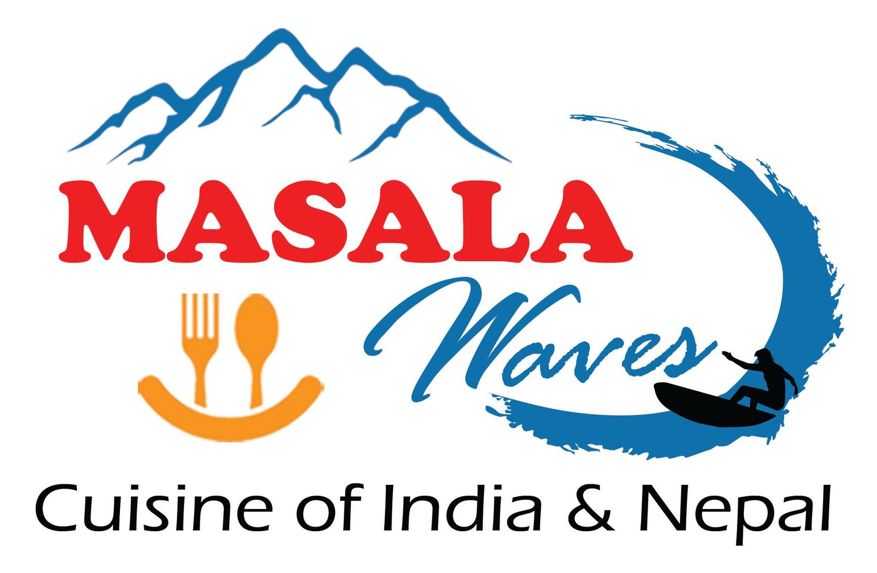 A logo for masala waves cuisine of india and nepal