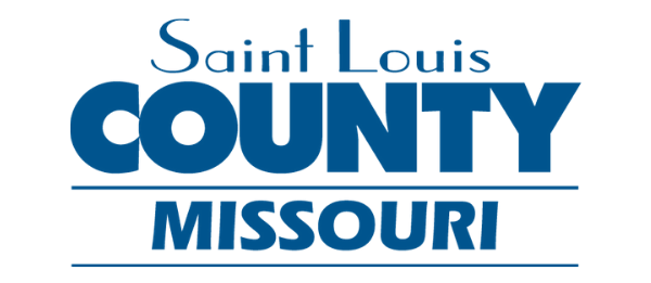The saint louis county missouri logo is blue and white