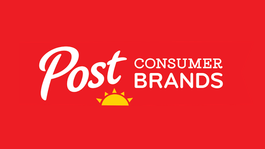 The post consumer brands logo is on a red background.