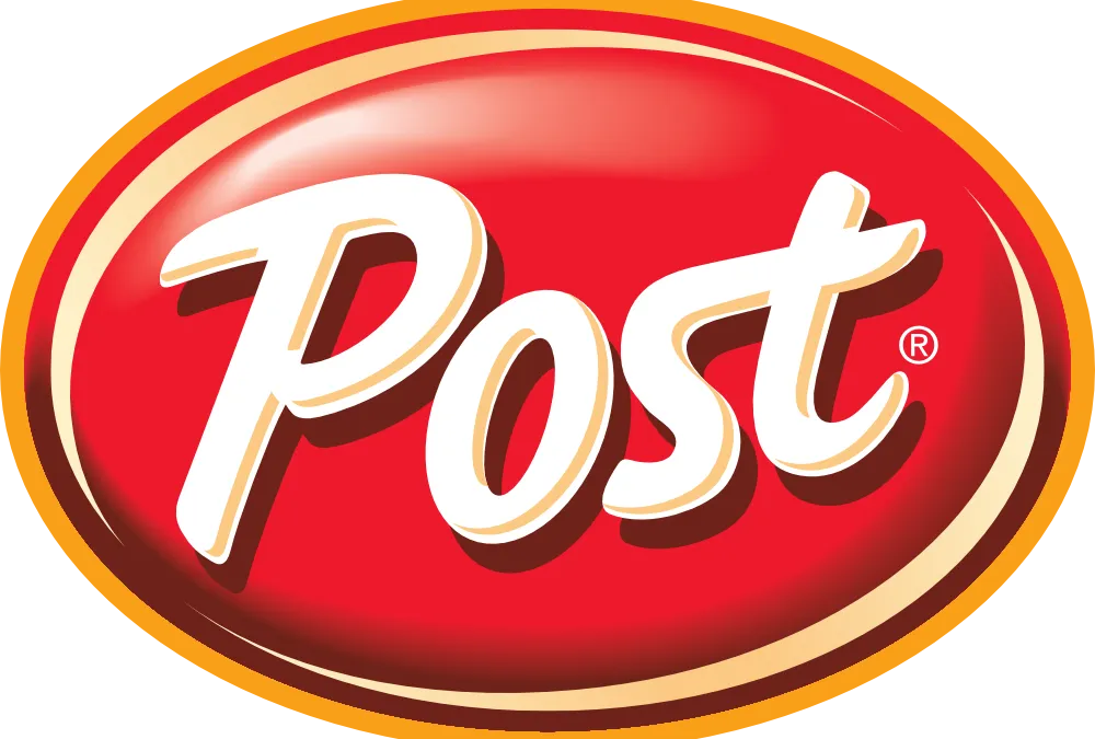 A red and white post logo on a white background