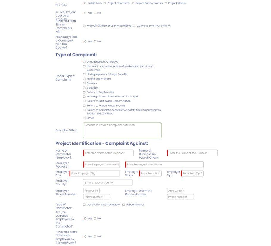A screenshot of a complaint form on a website.