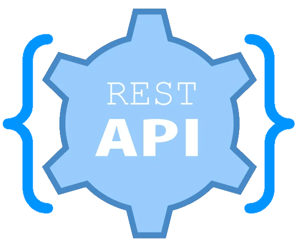 A blue gear with the words rest api written on it