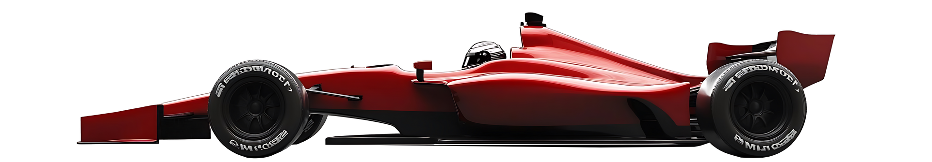 A red race car is driving on a white background.