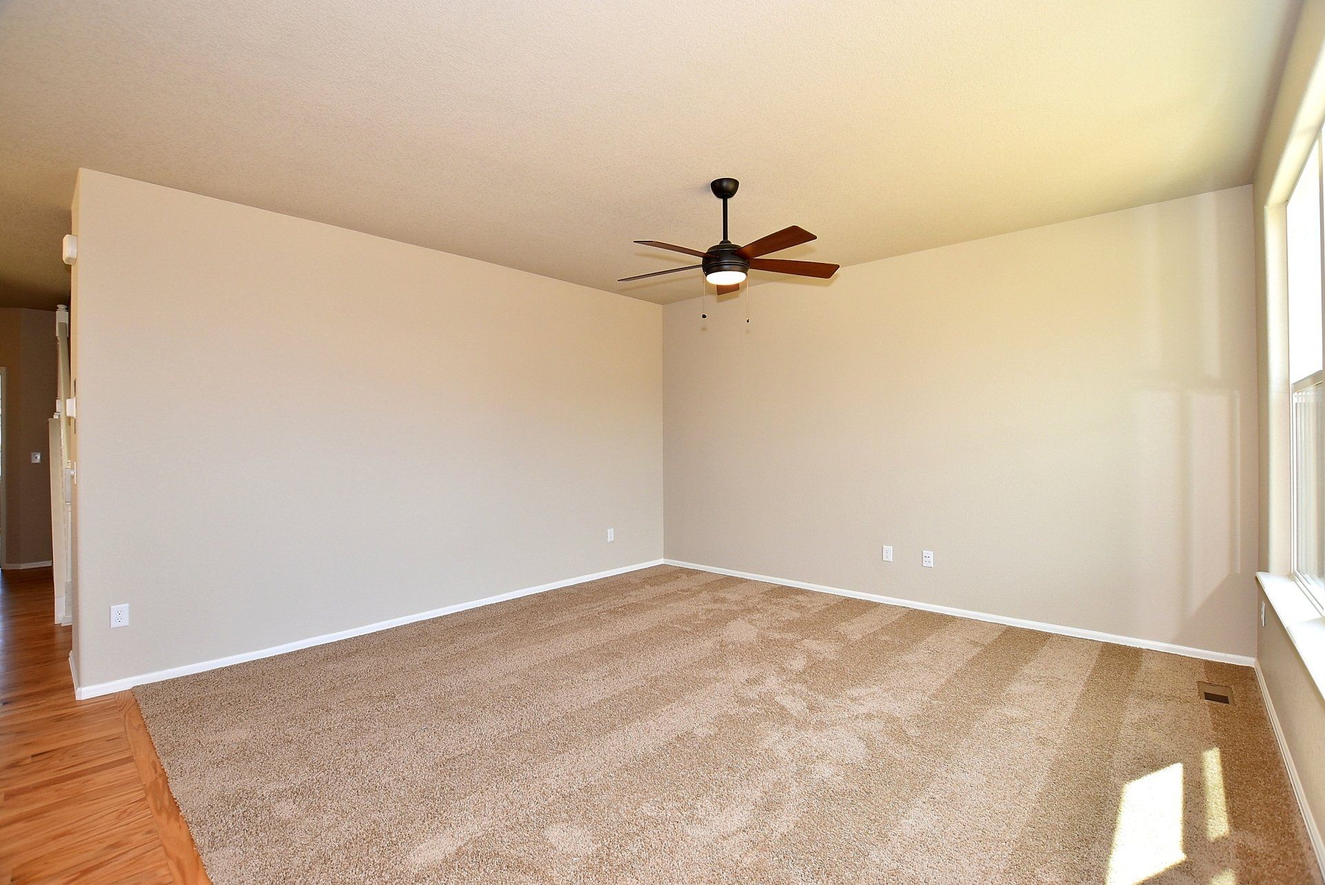 Room with wooden floors and ceiling fan