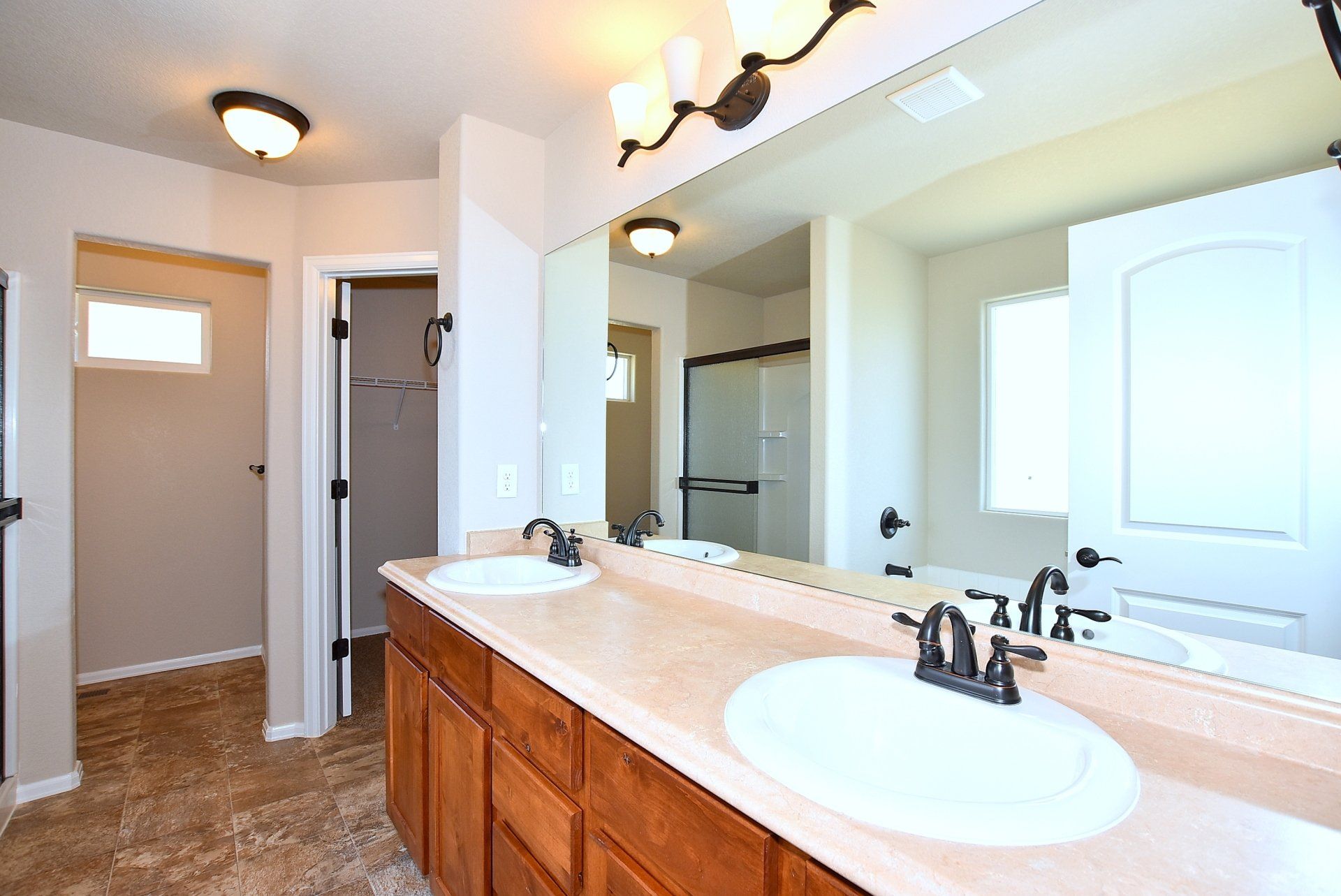 Large bathroom with shower and bathtub