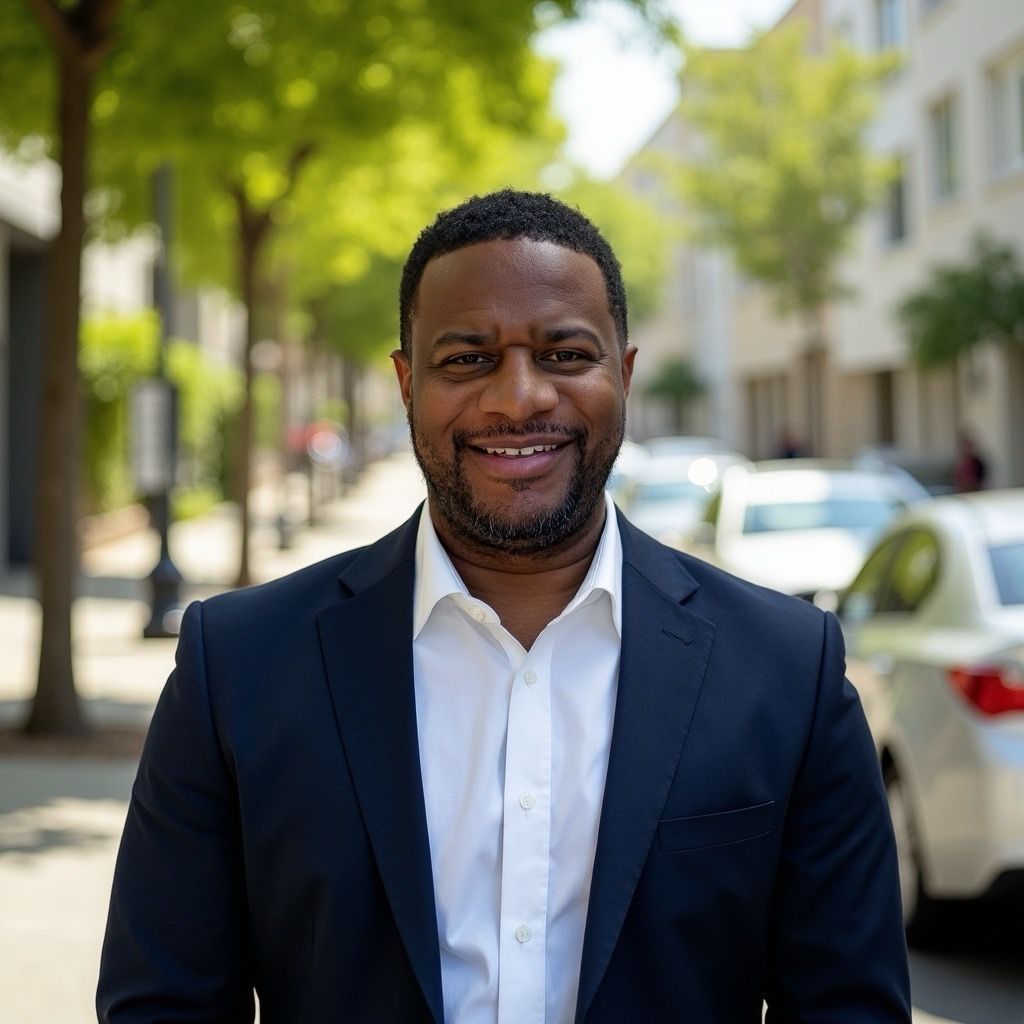 A man in a suit and blue shirt is smiling for the camera