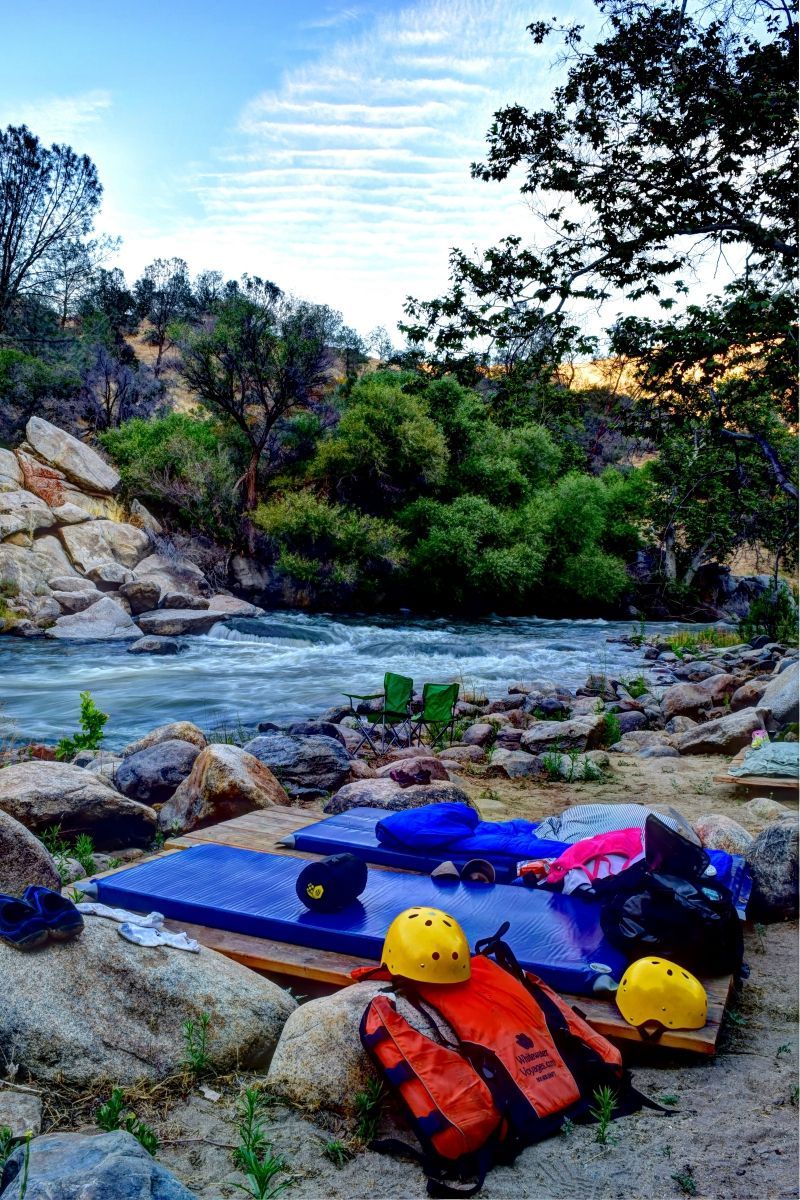 A group of people are rafting down a river.