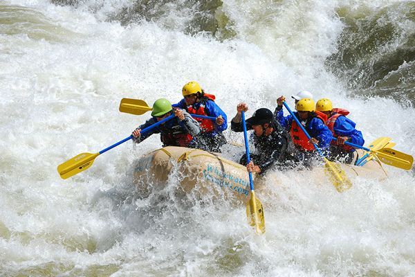 a group whitewater rafting 