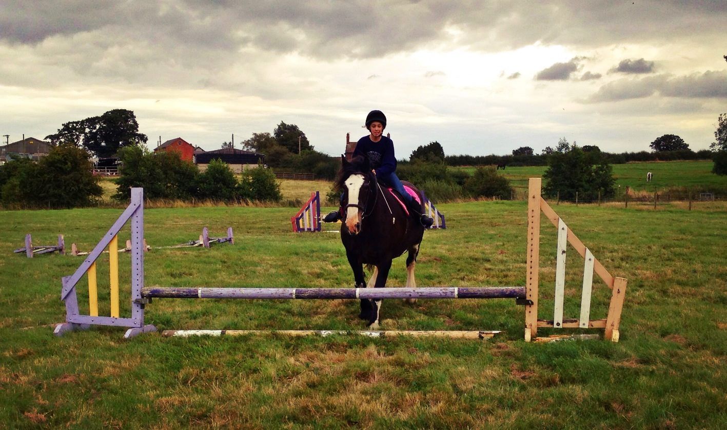 Elise jumping Dolly at their reunion