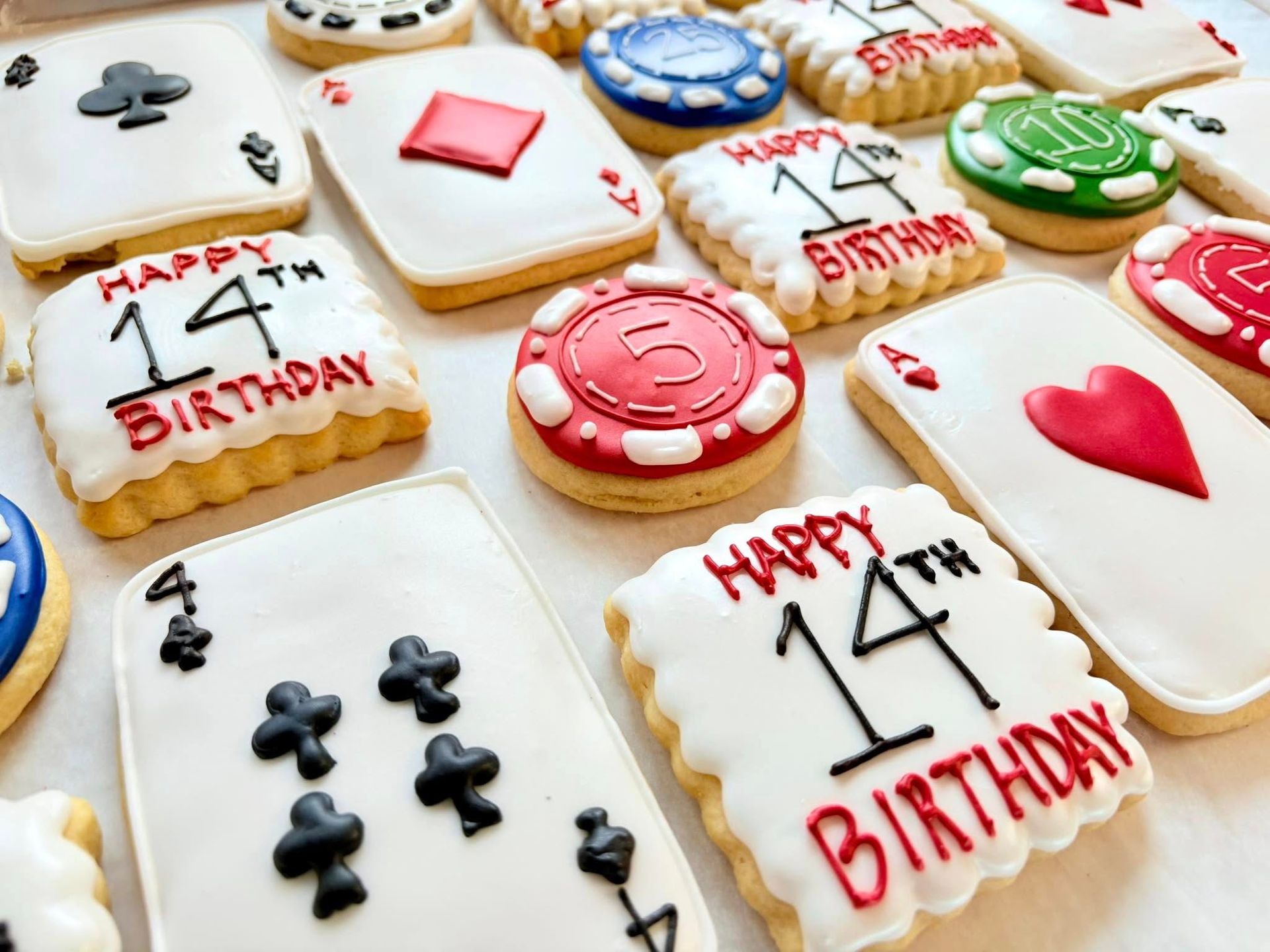 Cookies decorated as playing cards and poker chips, some say 
