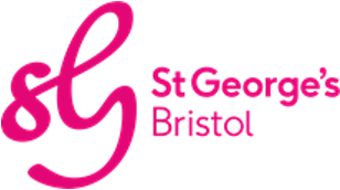 The Anchor Society Bristol | A pink logo for st george 's bristol on a white background