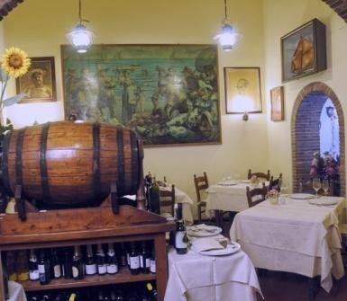 seafood restaurant room with wooden barrel