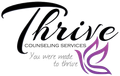 Logo for Thrive Counseling Services with script text "Thrive" above "Counseling Services" and butterfly icon.