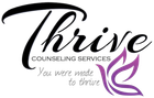 Logo for Thrive Counseling Services with script text "Thrive" above "Counseling Services" and butterfly icon.