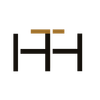 A black and gold logo with the letter h on a white background