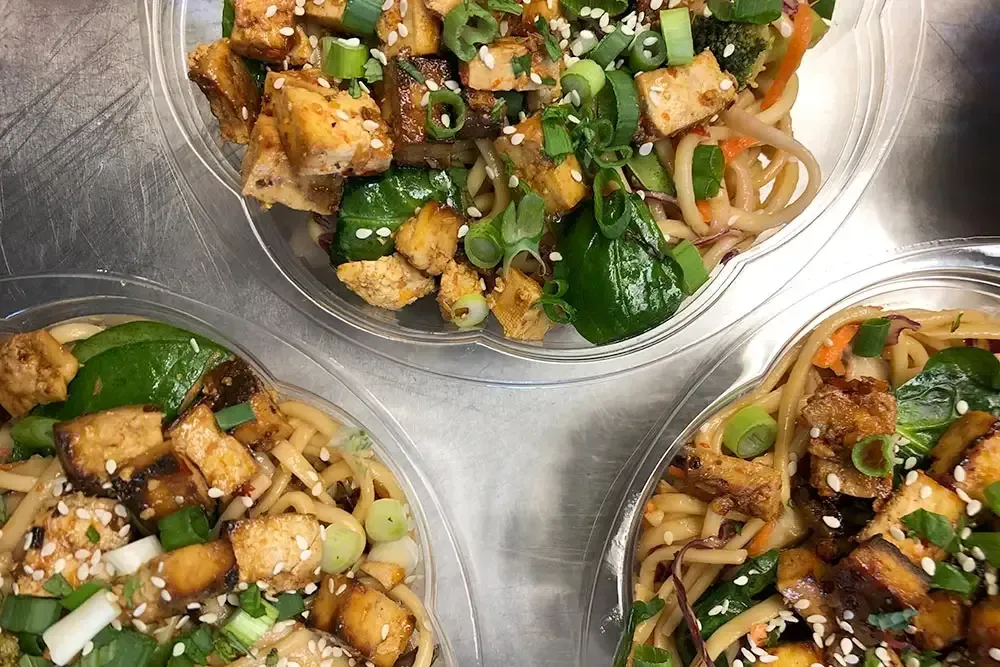 Delicious Grab and Go bowls of teriyaki chicken noodle bowl.
