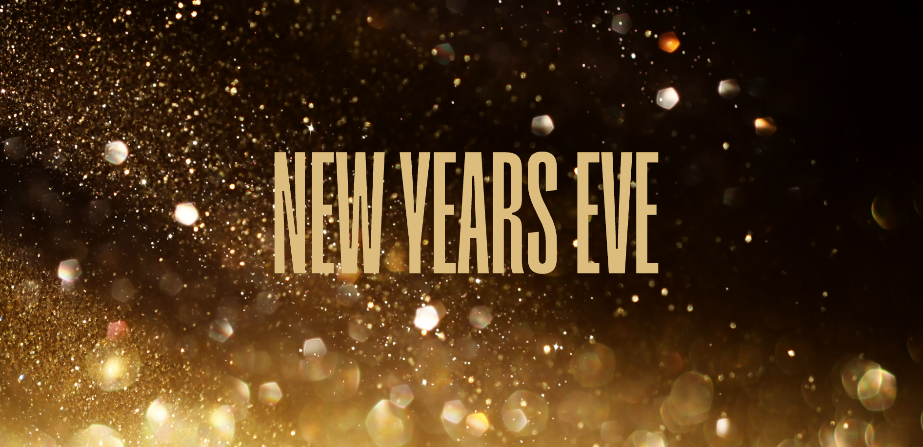 The word new years eve is on a gold background