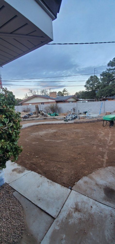 There is a lot of dirt in the backyard of a house.