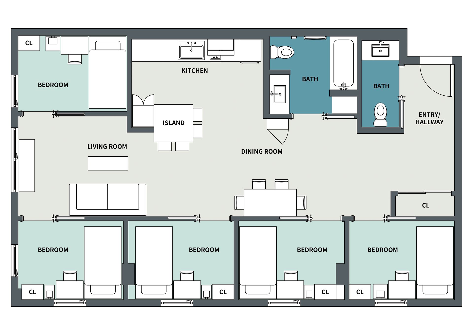 5 Bedroom Floor Plan - 3D Version