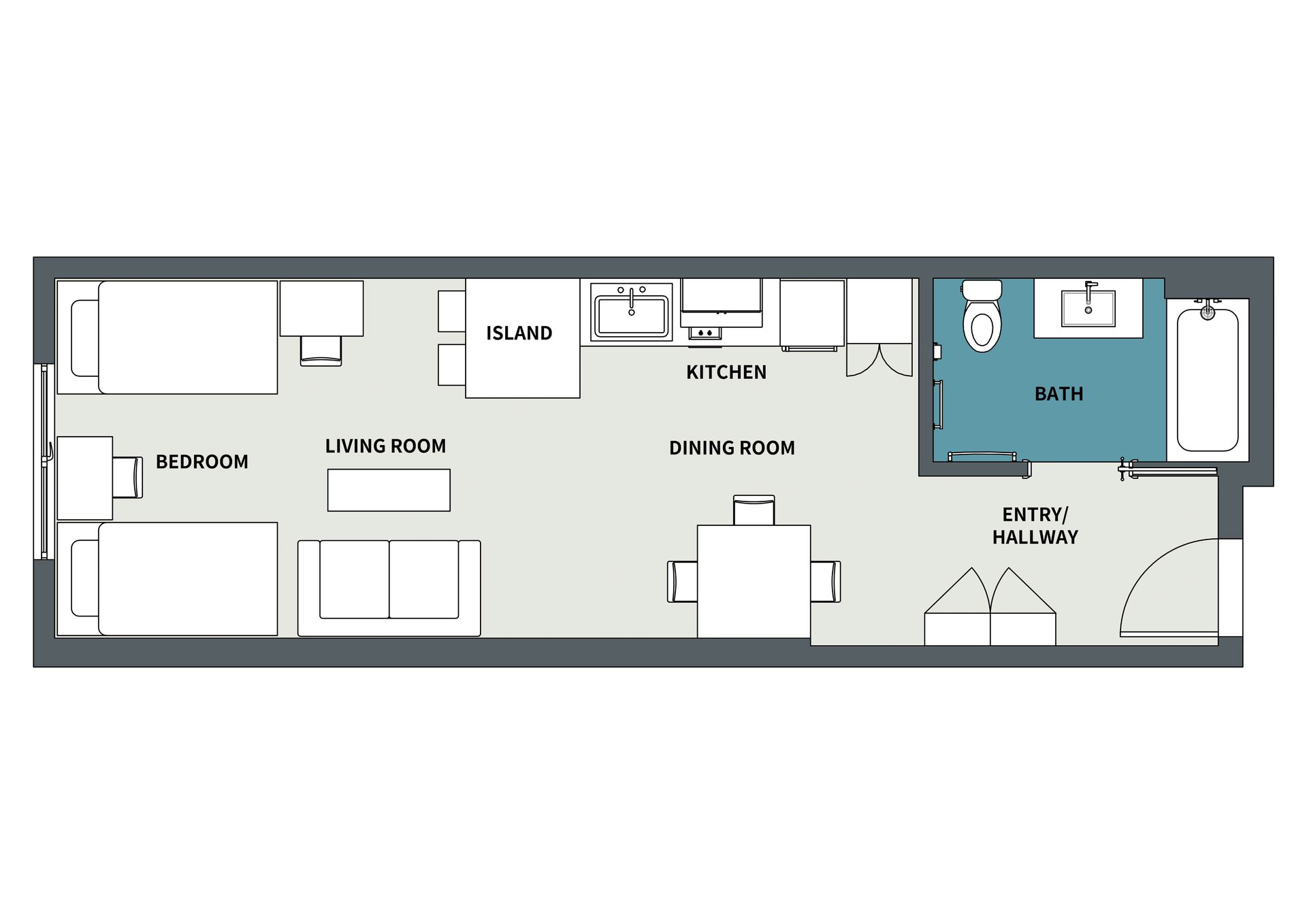 1  Bedroom Floor Plan - 2D version