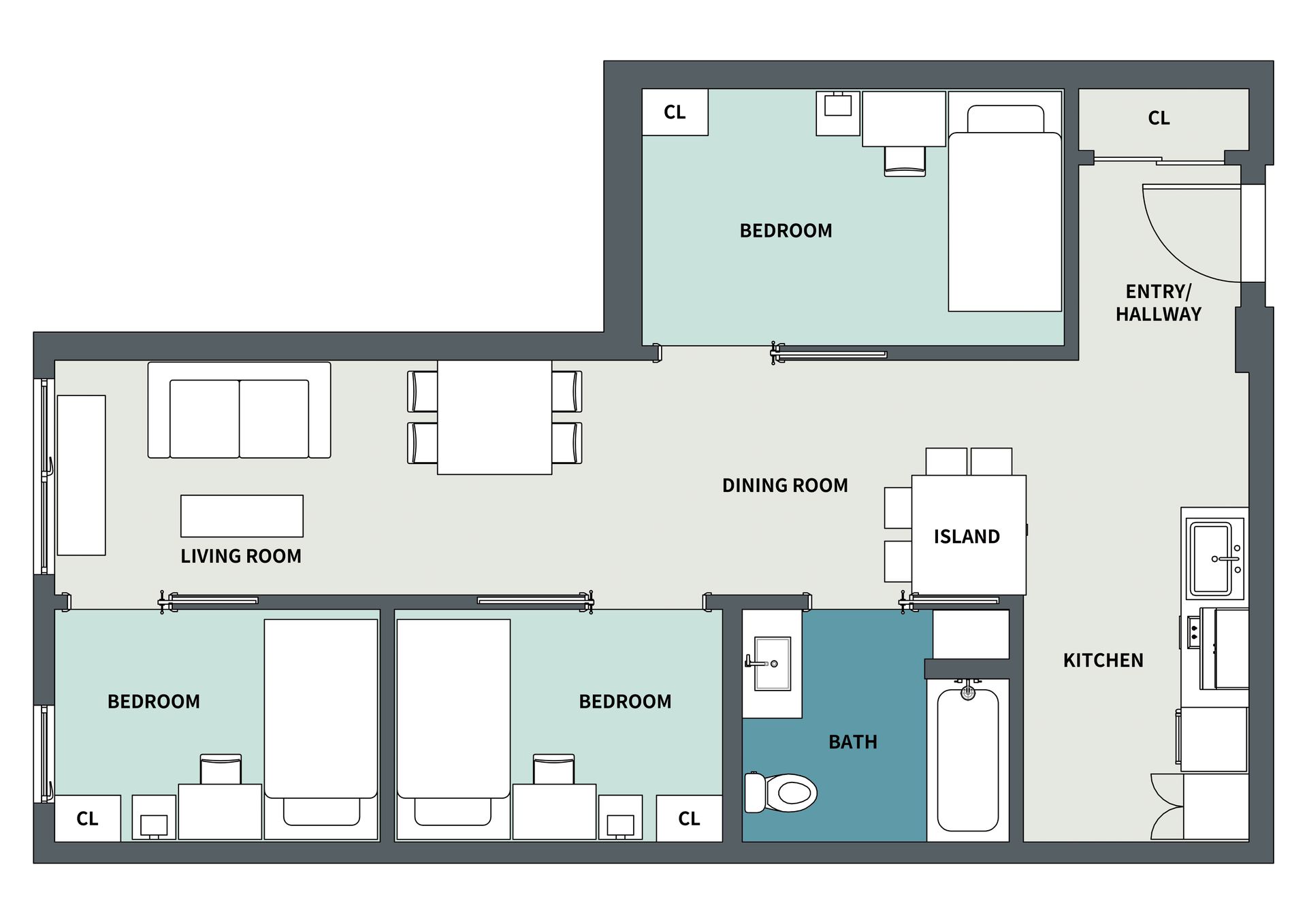 3 Bedroom Floor Plan - 2D Version