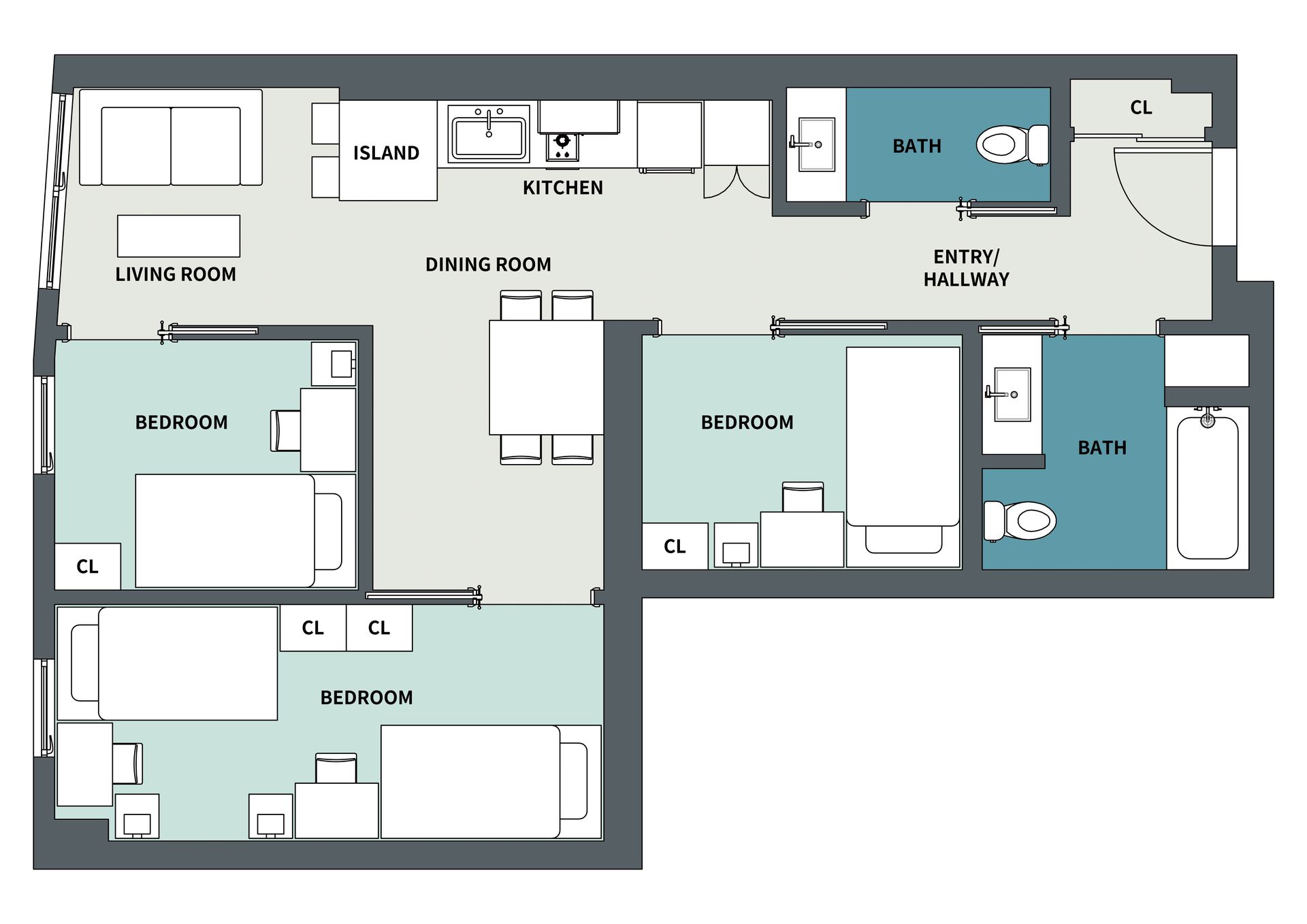 2  Bedroom Floor Plan - 2D Version