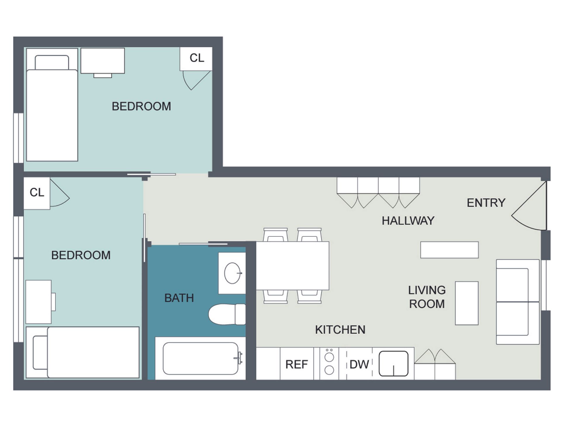 2  Bedroom Floor Plan - 2D version