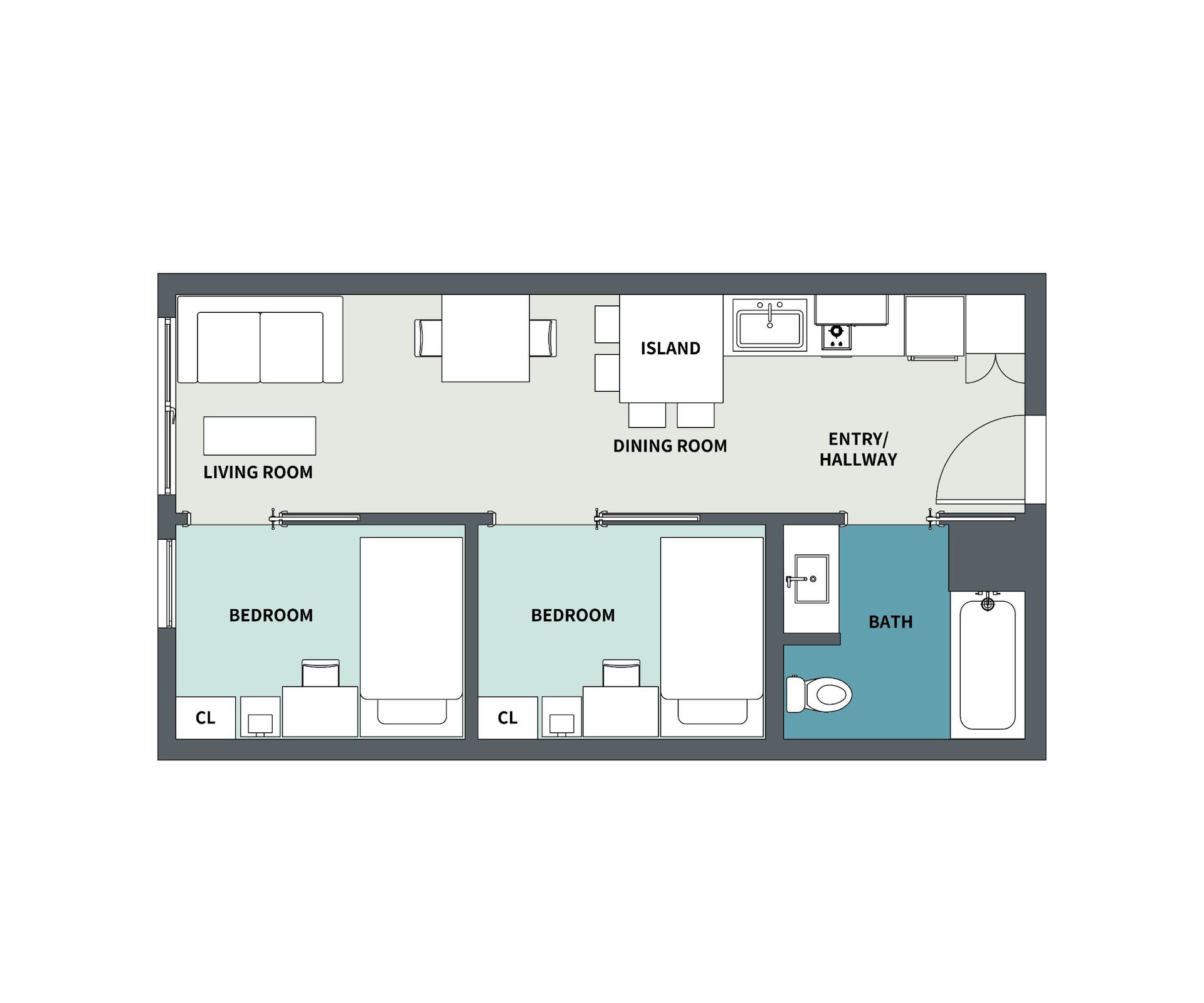1  Bedroom Floor Plan - 2D version