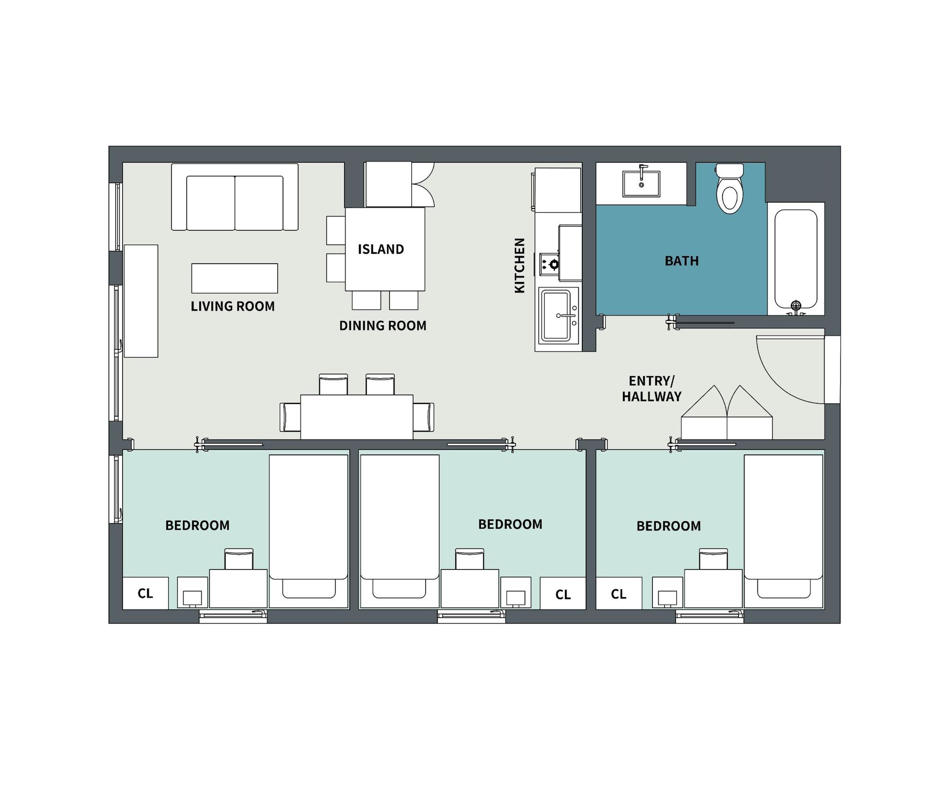 2 Bedroom Floor Plan - 3D Version