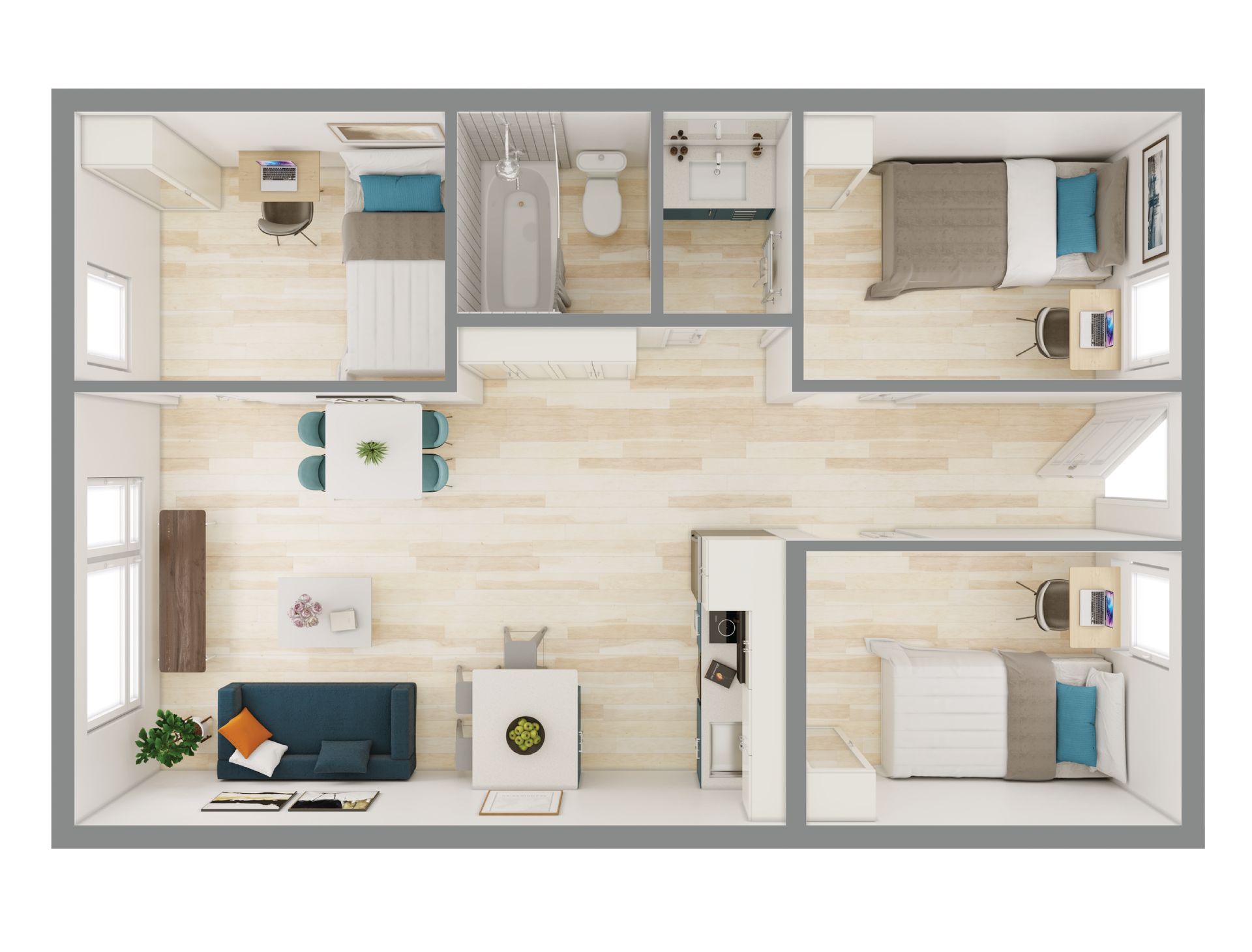 3 Bedroom Floor Plan - 3D Version 